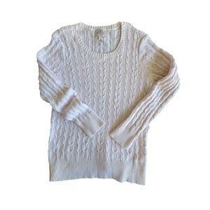 ST JOHNS BAY Cream Cable Knit Sweater Womens XL Long Sleeve Crew Neck Cotton